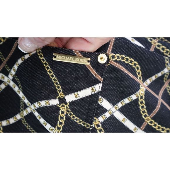 Michael Kors Women's Sz 3X Black/Bone Gold Chain Logo Print Stretch Leggings $78 - Picture 9 of 13